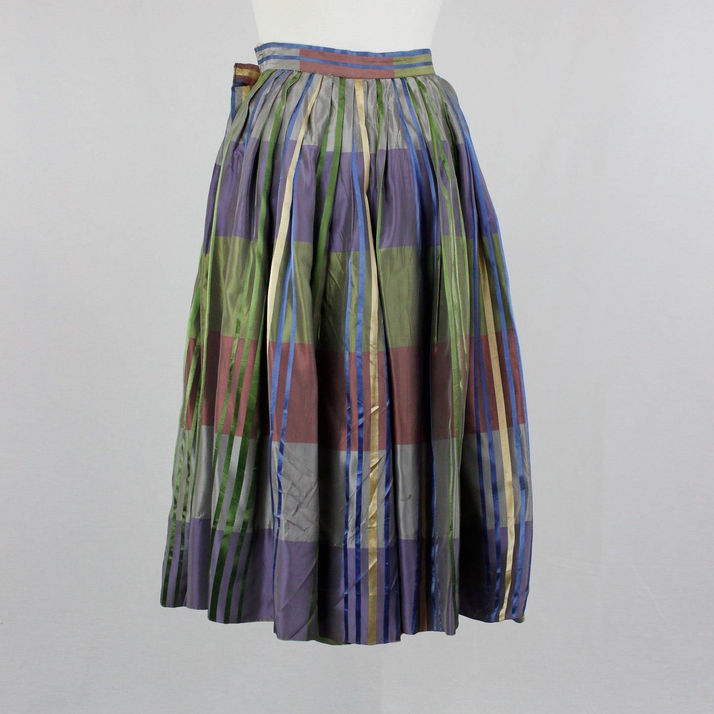 Vintage 50s Beautiful Multi Stripe & Plaid Taffeta Skirt by Nelly de Grab Debutante Saks Fifth Avenue Shop Tag