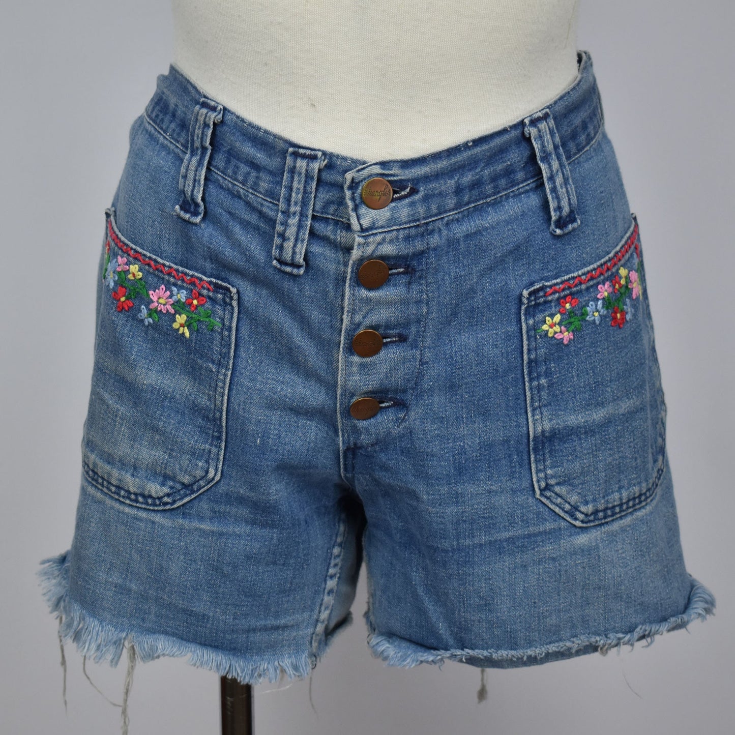 Vintage 60s Wrangler Denim Hand Embroidered Shorts - Made in USA