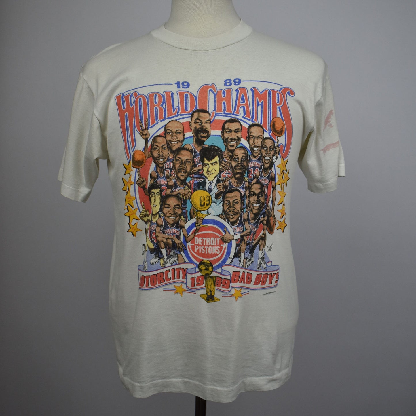 Vintage 1989 Detroit Pistons Championship Basketball Rodman NBA Salem Bad Boys NBA T-shirt - Single Stitch