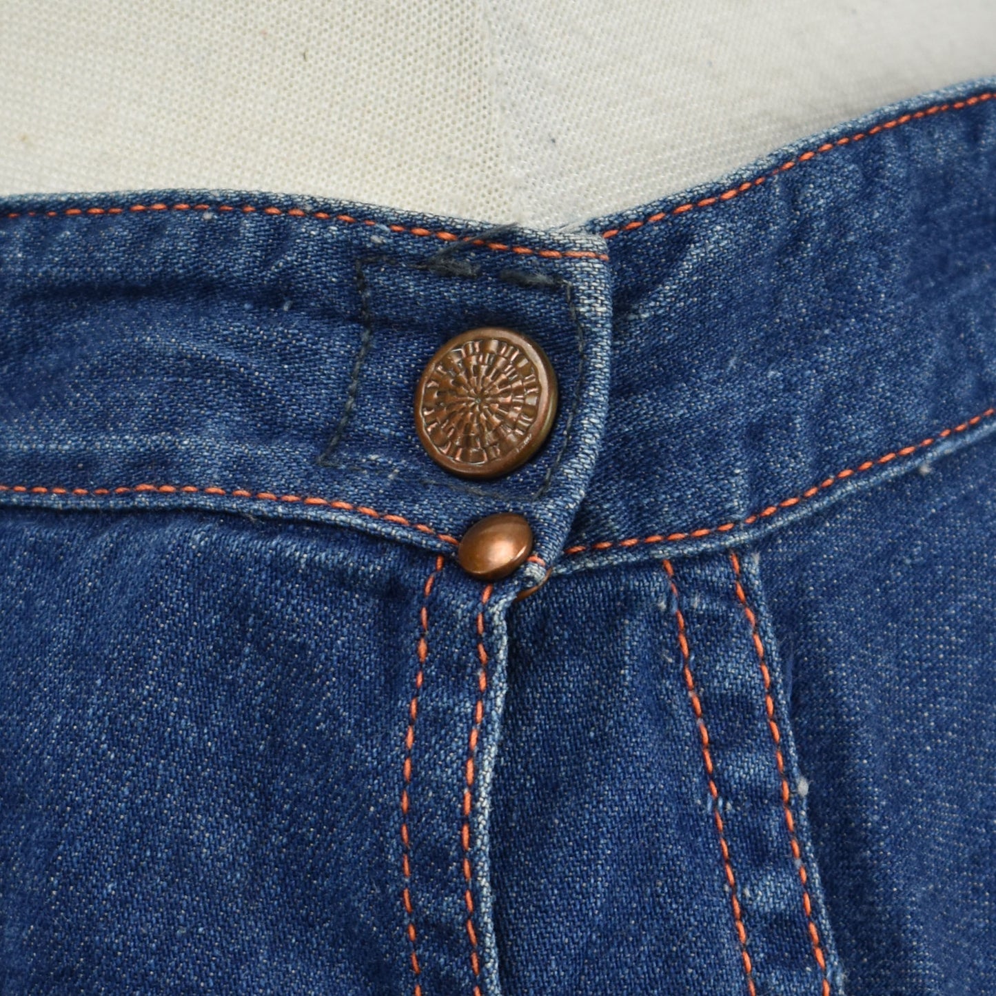 Vintage 50s / 60s Women's Denim Jeans - Indigo with Orange Stitching Detail- Size 32 - Size Serval Zipper