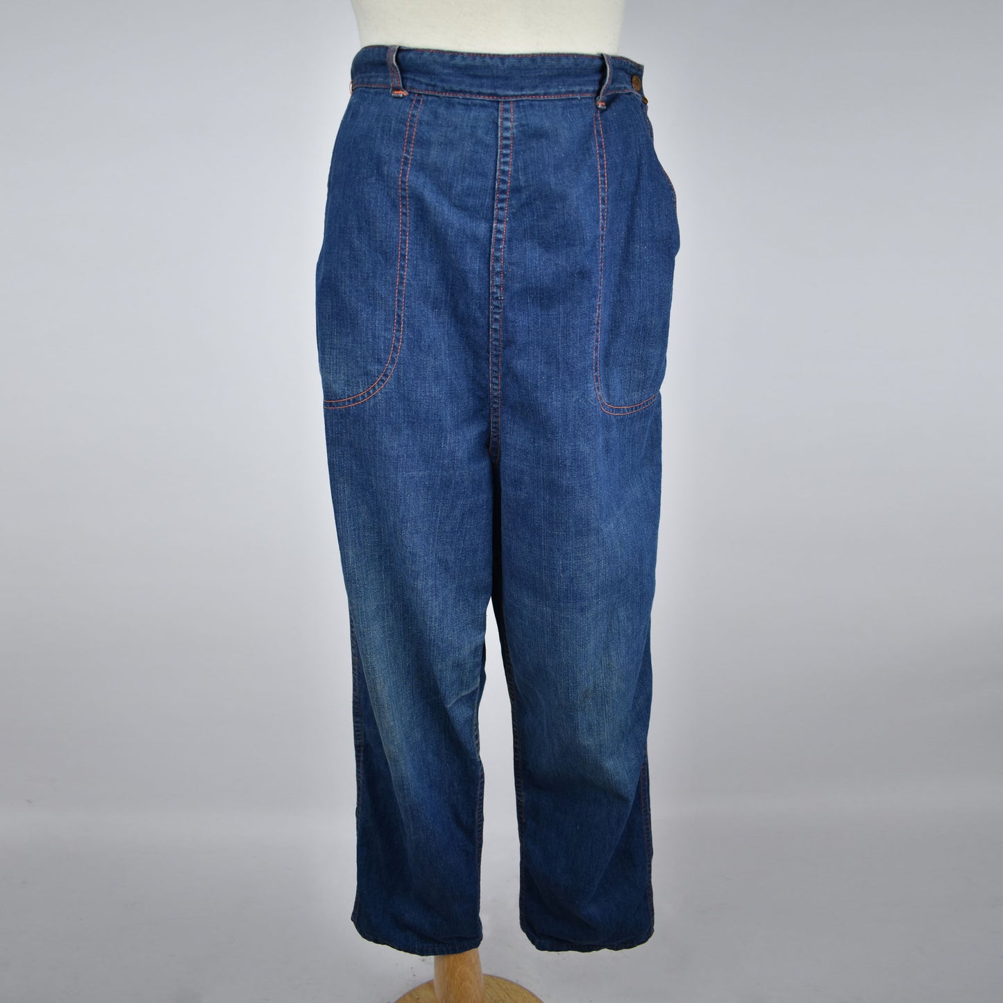 Vintage 50s / 60s Women's Denim Jeans - Indigo with Orange Stitching Detail- Size 32 - Size Serval Zipper