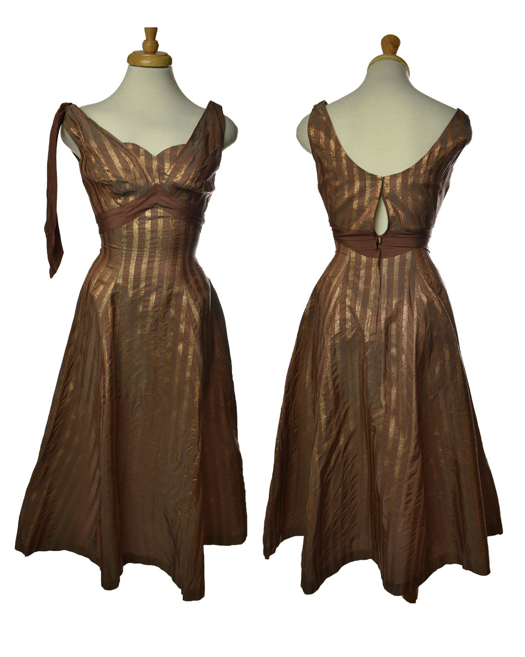 Vintage 50s Silk Metallic Brown Mid Century Pin up Dress by Jeanette Alexander by California Size 10