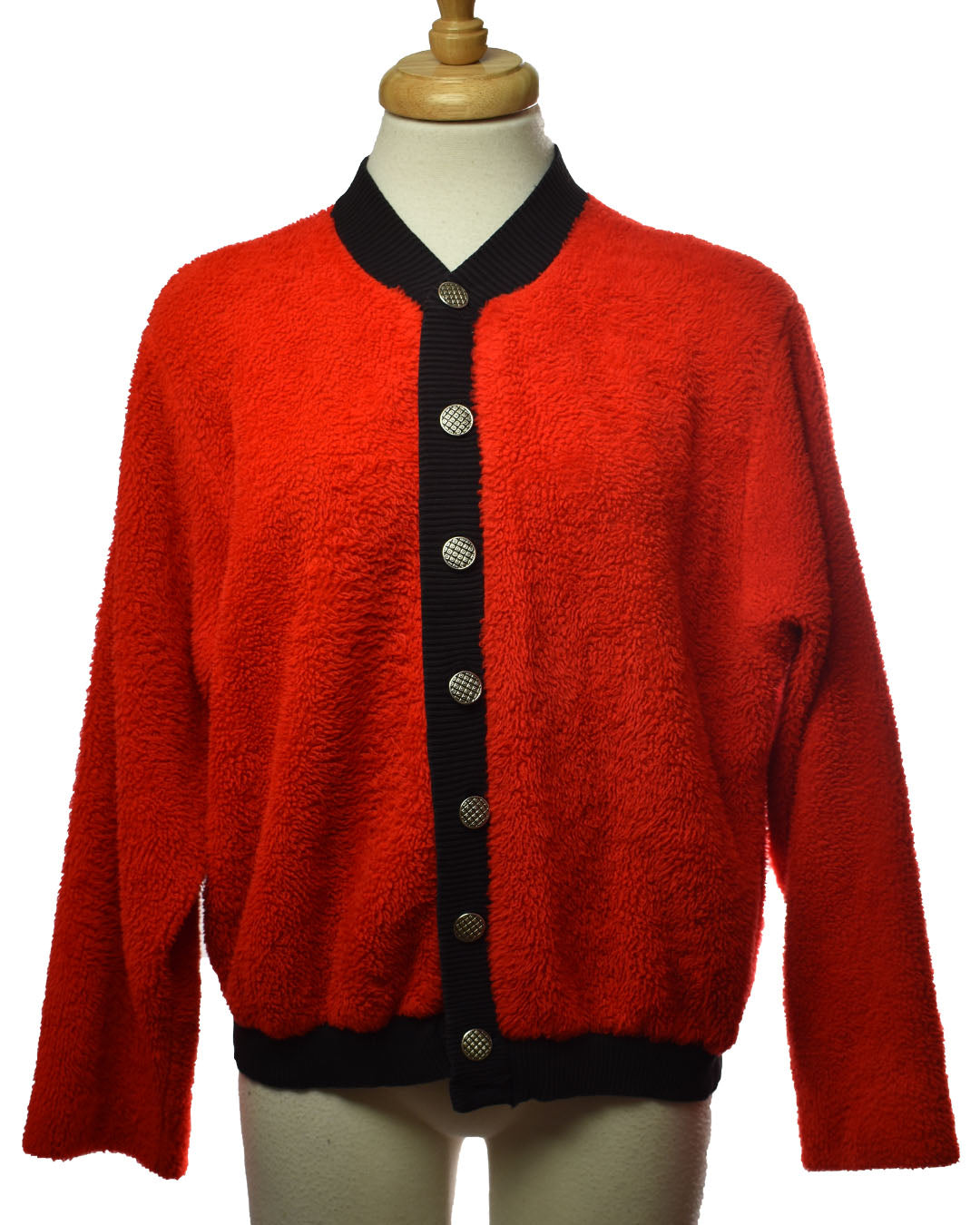Vintage 60s Red Fuzzy Faux Fur Cardigan Sweater - Kodiak by Campus Made in USA Size L