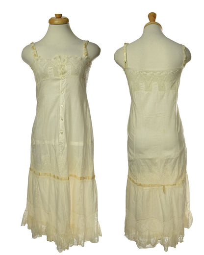 Antique Cotton Lace Edwardian Slip - Victorian Nightgown