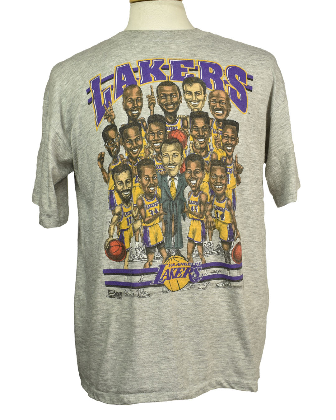 Vintage 90s Lakers NBA Bobble Heads Single Stitch T-shirt Made in USA Size XL