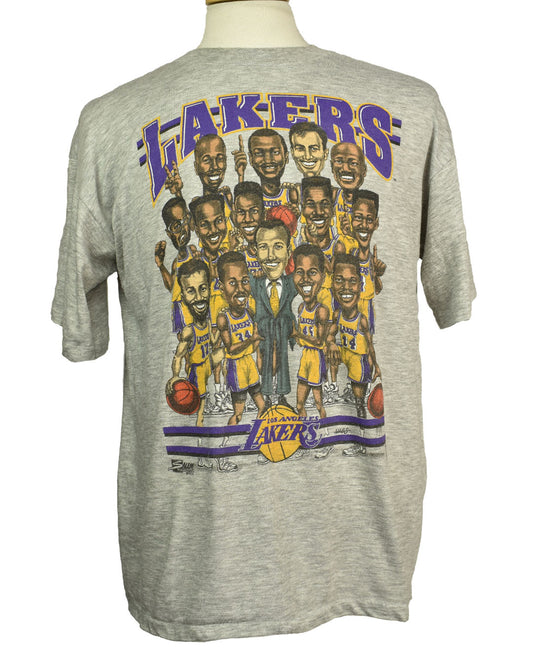 Vintage 90s Lakers NBA Bobble Heads Single Stitch T-shirt Made in USA Size XL