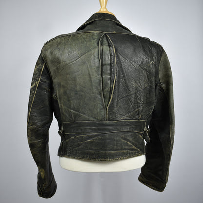 Vintage D Pocket Chain Zipper Motorcycle Leather Jacket