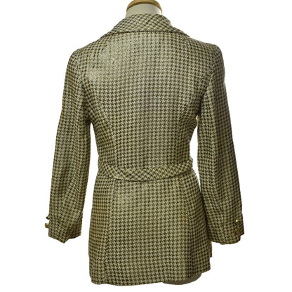 Vintage 60s Lilli Ann Houndstooth Metallic Gold Pearl Buttons Jacket Blazer with Belt