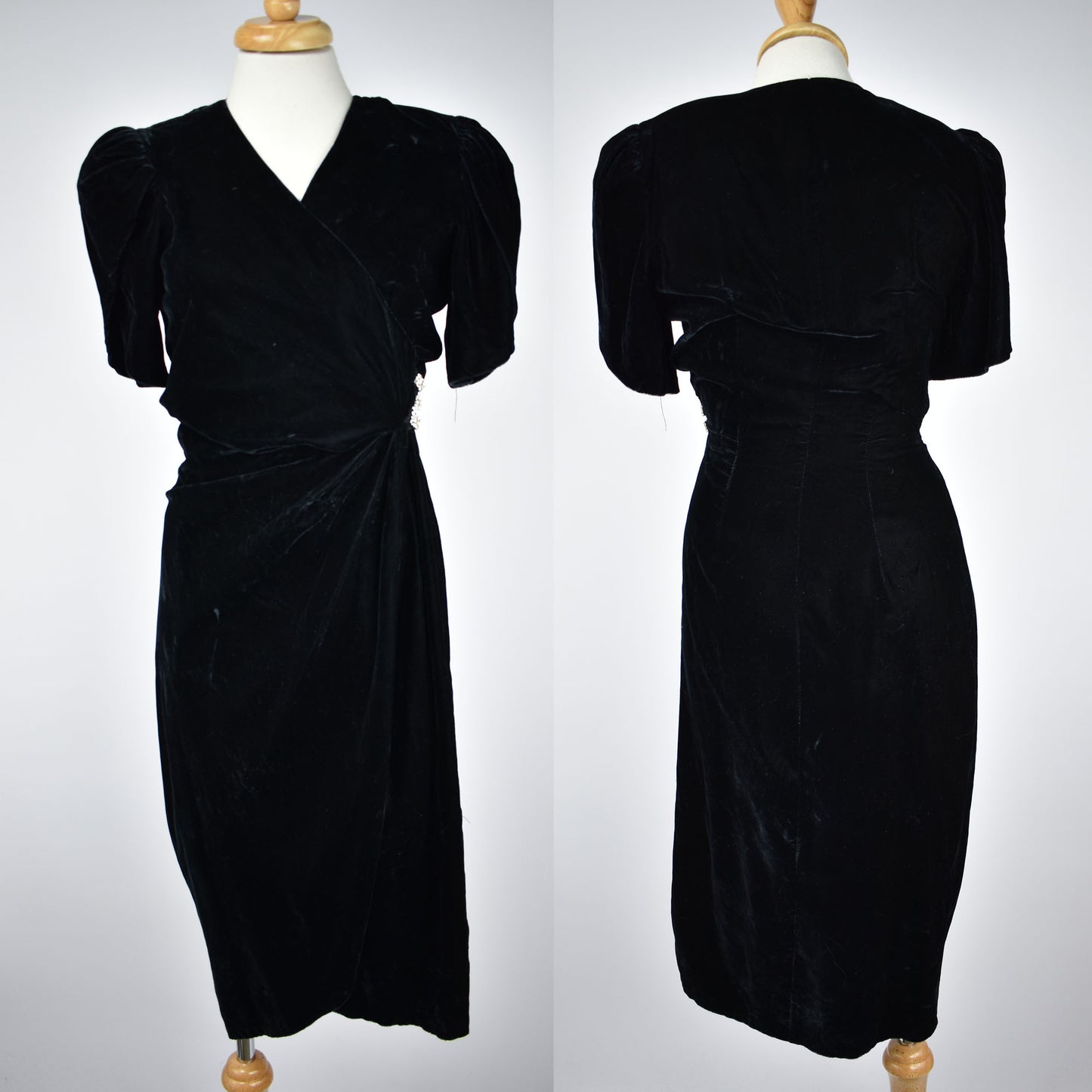 Vintage 60s Miss Monterey Black Velvet Fit Wrap Dress - Made in USA - 100% Rayon