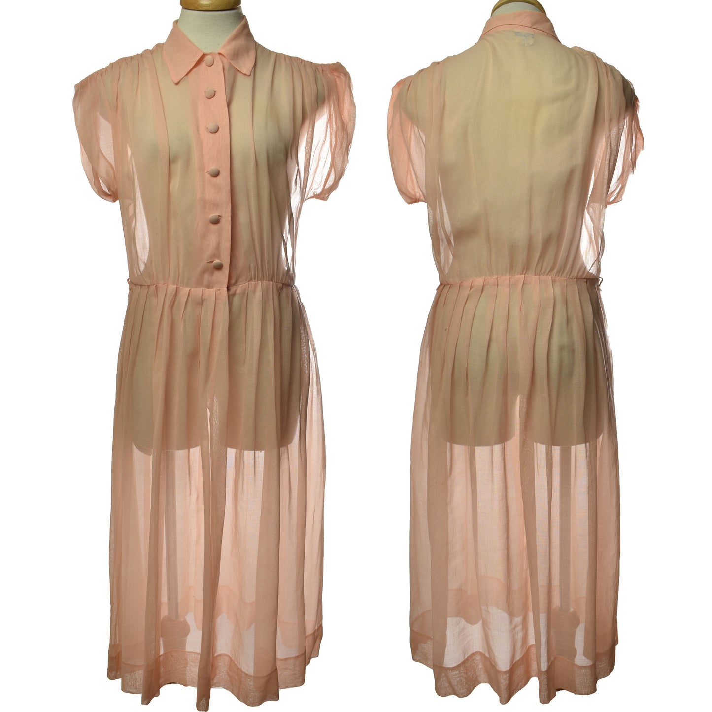Vintage 50s Nelly Don Sheer Button Up Pleated Shirtwaist Dress