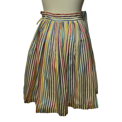 Vintage 1950s Rainbow Striped Taffeta Circle Skirt with Talon Zipper and Folded Waistband Pocket Bag