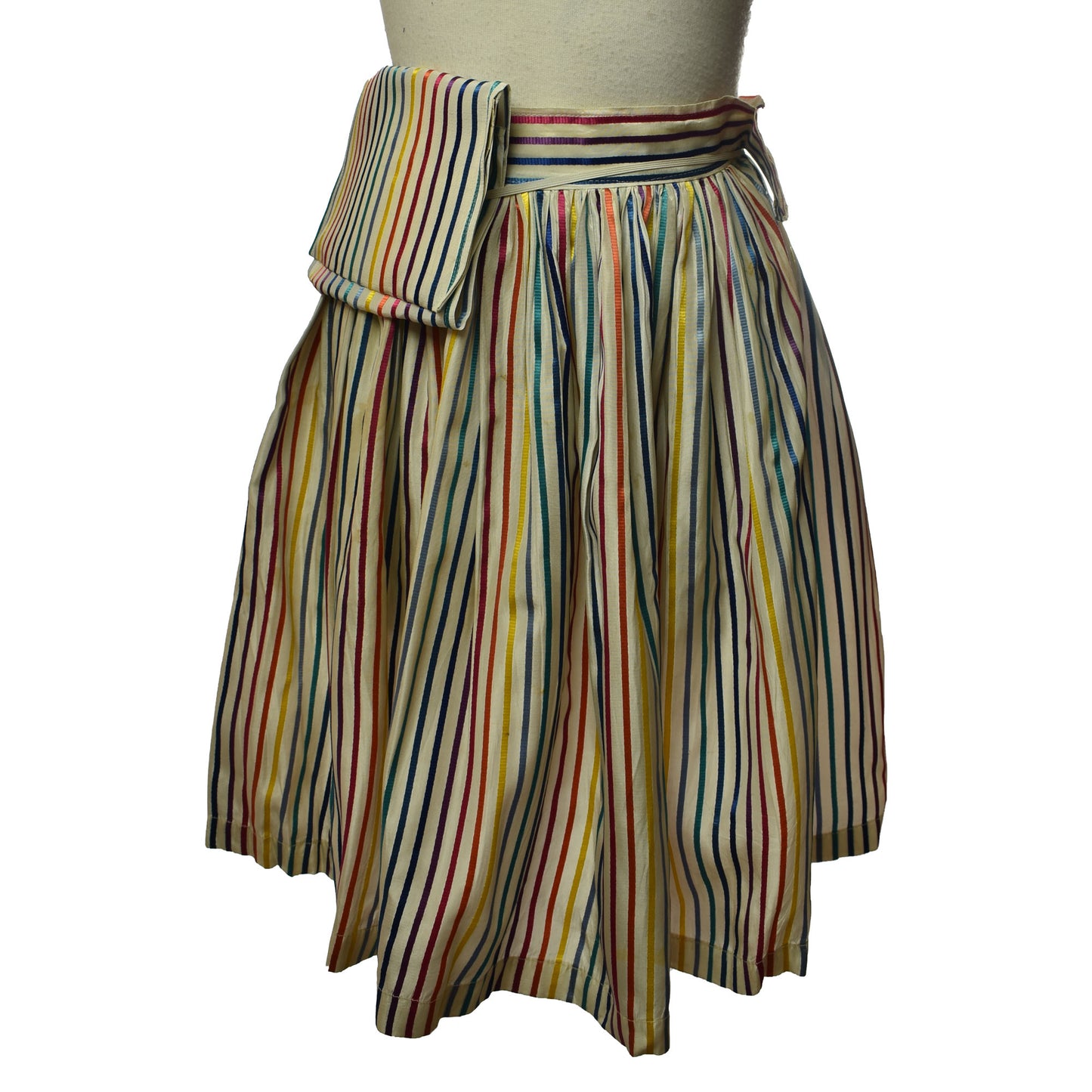 Vintage 1950s Rainbow Striped Taffeta Circle Skirt with Talon Zipper and Folded Waistband Pocket Bag