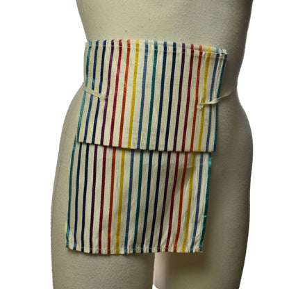 Vintage 1950s Rainbow Striped Taffeta Circle Skirt with Talon Zipper and Folded Waistband Pocket Bag