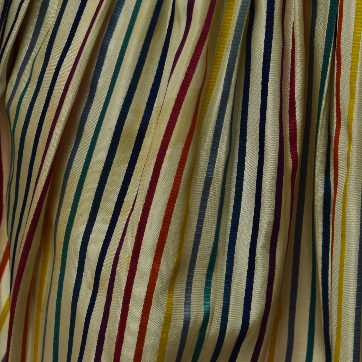 Vintage 1950s Rainbow Striped Taffeta Circle Skirt with Talon Zipper and Folded Waistband Pocket Bag