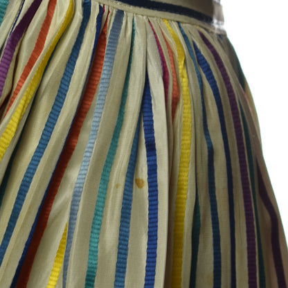 Vintage 1950s Rainbow Striped Taffeta Circle Skirt with Talon Zipper and Folded Waistband Pocket Bag