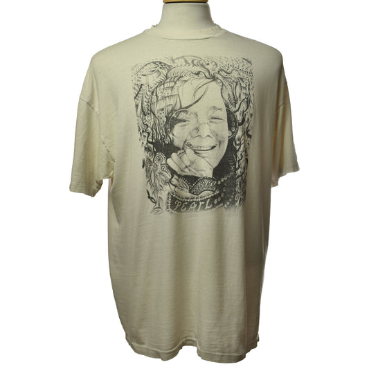 Vintage Single Stitch Janis Joplin Sketch Portrait Hanes Beefy T 100% Cotton Made in USA - Size XL