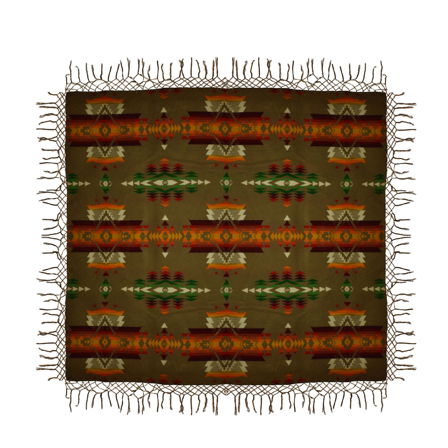 Beautiful Vintage Pendleton Wool Throw Blanket with Fringe - Beaver State Woolen Mills Native Navajo Pattern