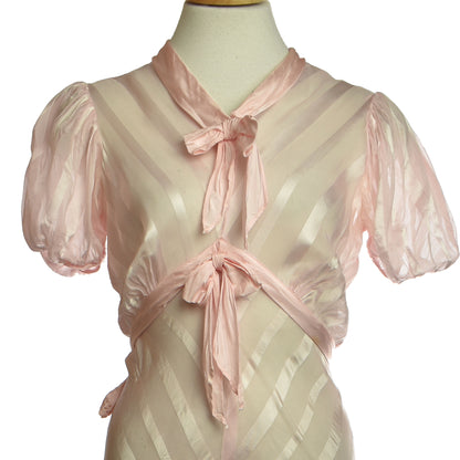 Vintage 1930s Sheer Stripe Pink Dress / Lingerie Slip