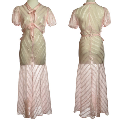 Vintage 1930s Sheer Stripe Pink Dress / Lingerie Slip