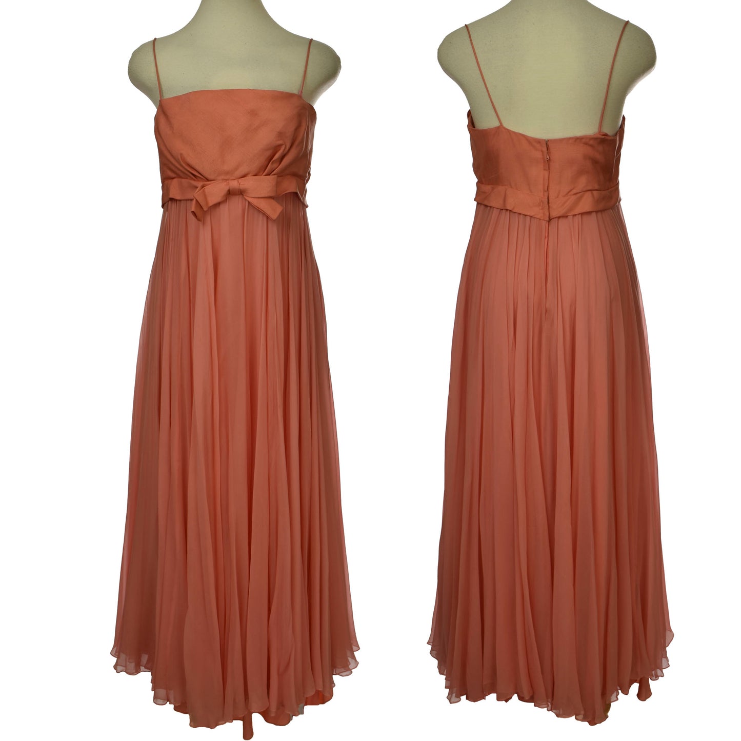 Vintage 50s/60s Coral Chiffon Mad Men Long Dress