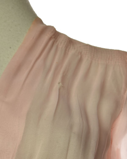 Vintage 50s Sheer Pink Ruched Waist Dress with Gorgeous Lace Trim