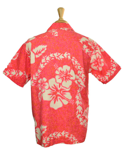 Vintage 70s Pomare Tahiti Hawaiian Honolulu Electric Pink Shirt Made in Hawaii Size L