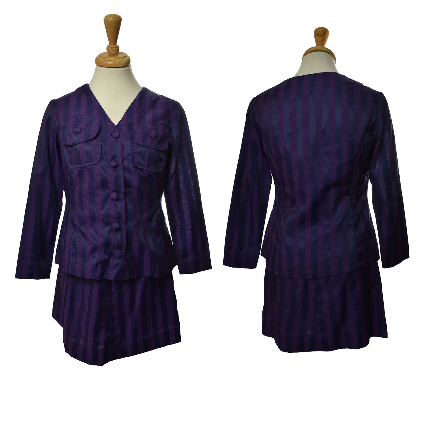 Vintage 60s Handmade Purple Striped Jacket and A-Line Skirt Set