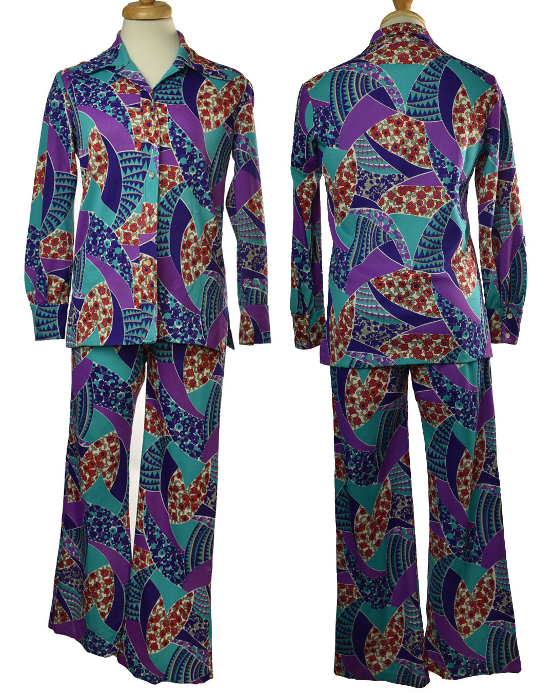 Vintage 70s Psychedelic Pattern 2 Piece Pants and Top / Jacket Set