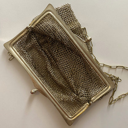 Antique German Silver Chain Mail Mesh Link Purse Silver Engraved with W94929/1 136 g