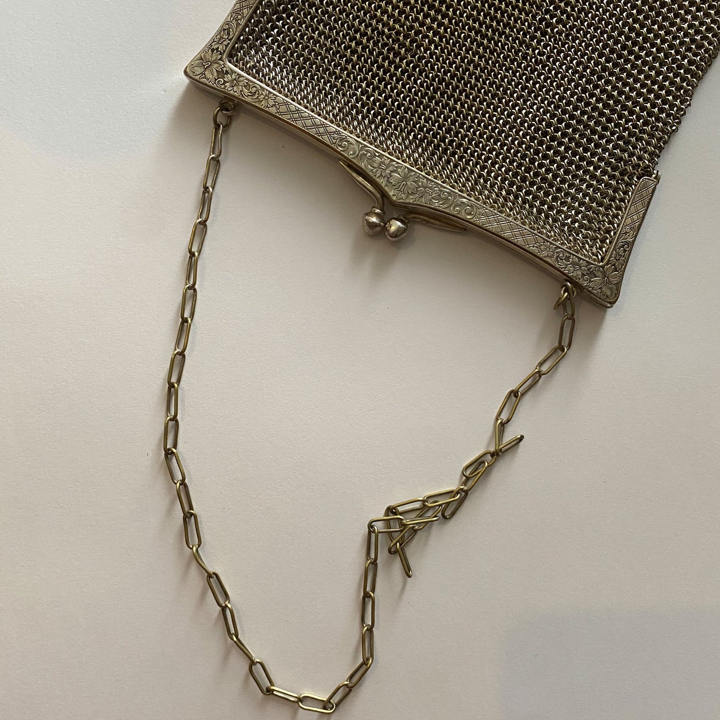 Antique German Silver Chain Mail Mesh Link Purse Silver Engraved with W94929/1 136 g