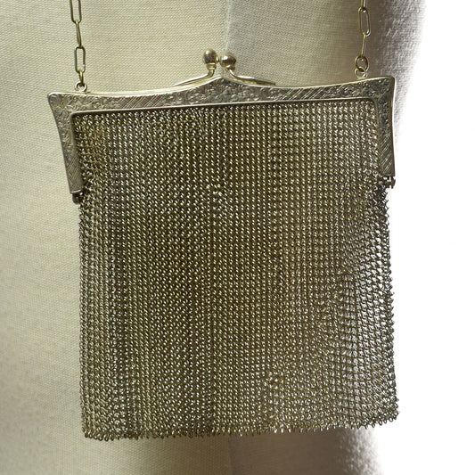 Antique German Silver Chain Mail Mesh Link Purse Silver Engraved with W94929/1 136 g
