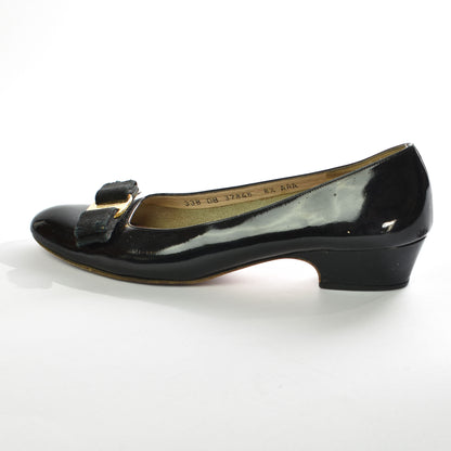 Salvatore Ferragamo Vara 9N Black Patent Pumps 30mm Heels Gold Bow Size 81/2 AAA