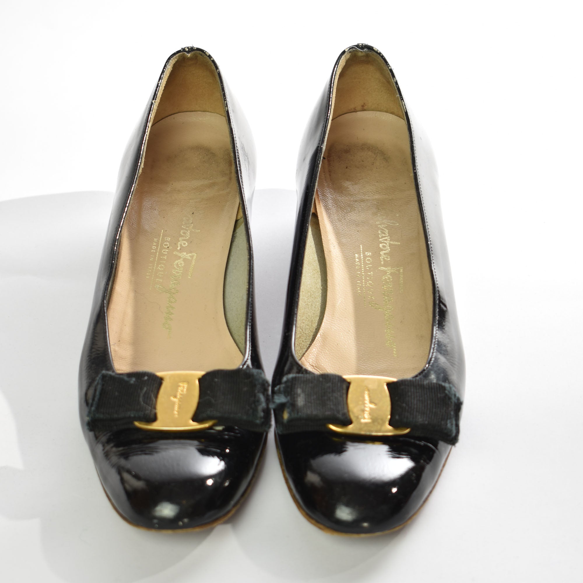 Ferragamo black patent on sale pumps