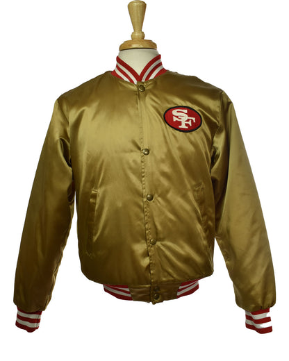 Vintage 80s San Francisco 49ers Gold Satin Bomber - Team Jacket by Swingster Made in USA Size S