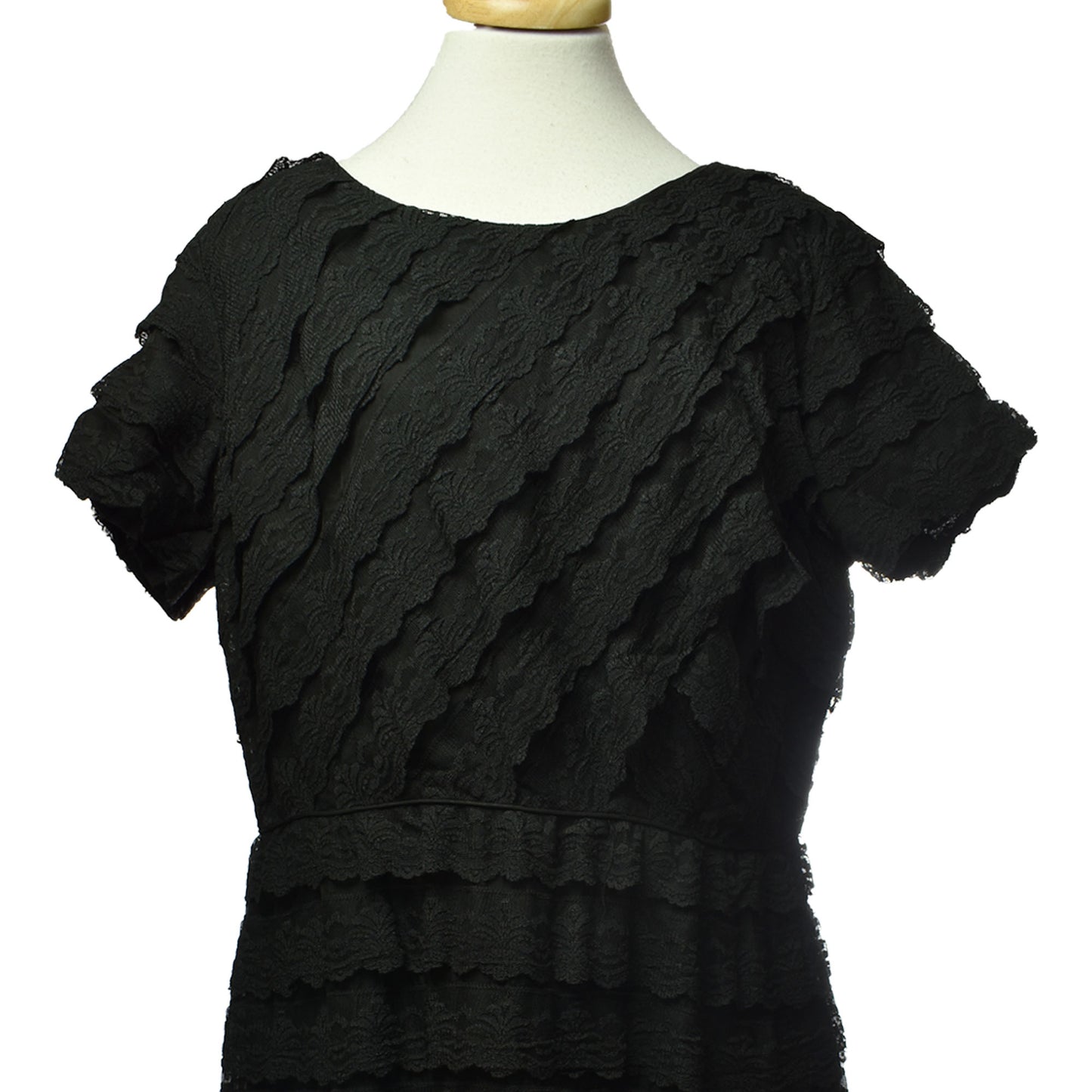 Vintage 40s 50s Slim - Mode by Evelyn Erdell Plus Size Black Layered Lace Cocktail Dress