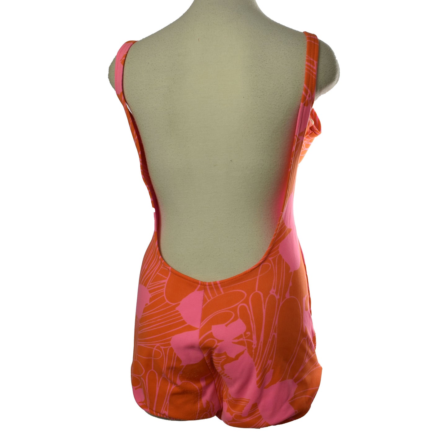 Vintage 1960's Pink and Orange One Piece Jantzen Swimsuit with Open Back, Built in Bra