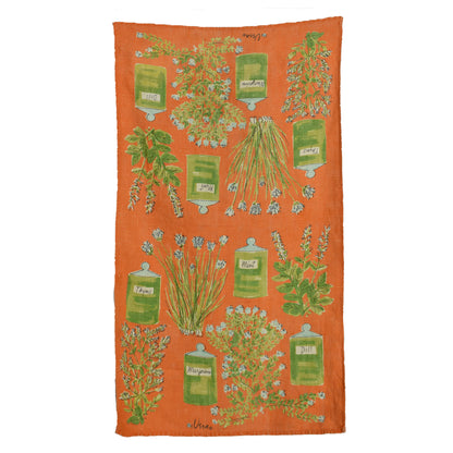 Vintage Herb Printed Orange Tea Towel by Vera Neumann