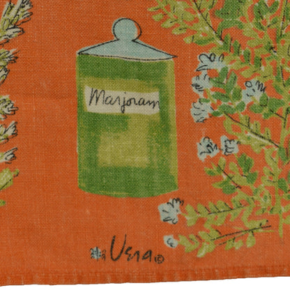 Vintage Herb Printed Orange Tea Towel by Vera Neumann