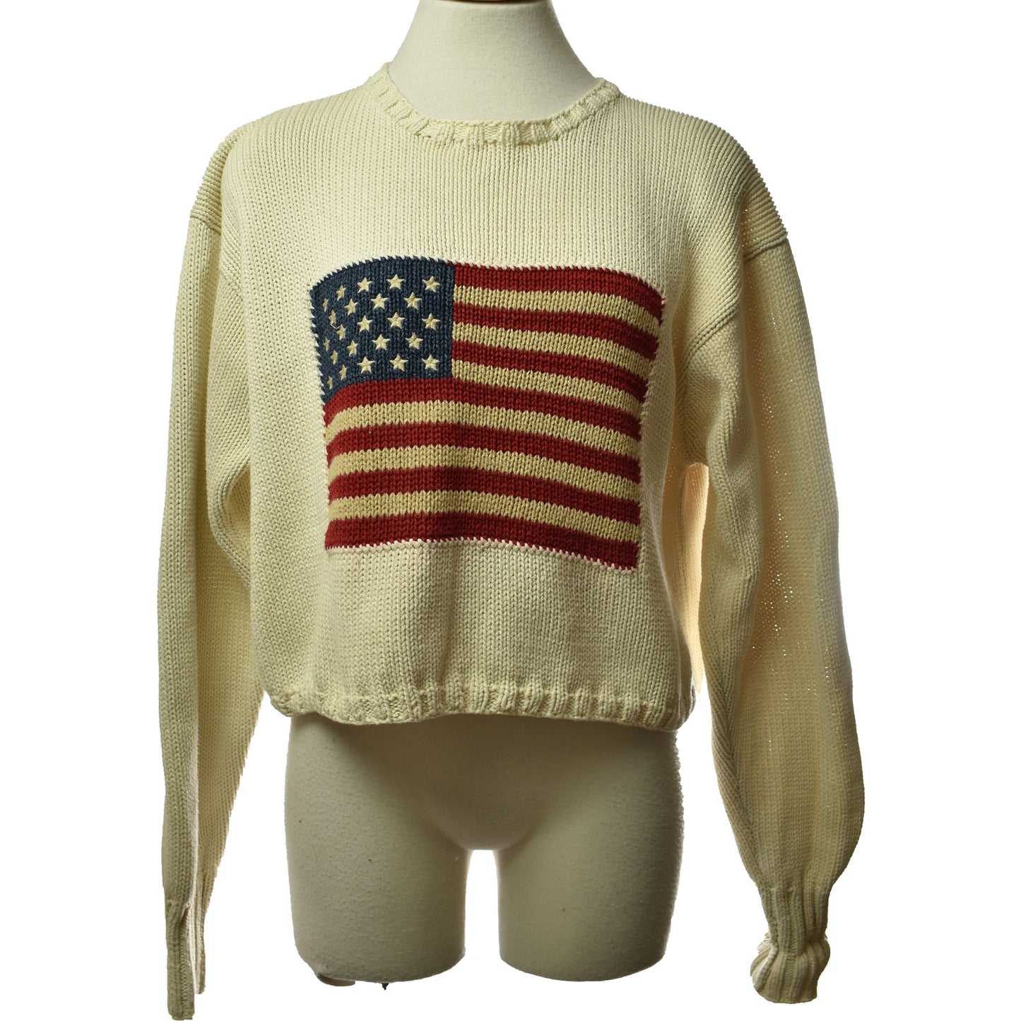 Vintage Ralph Lauren Country American Flag Cream Knit Sweater- Size Medium