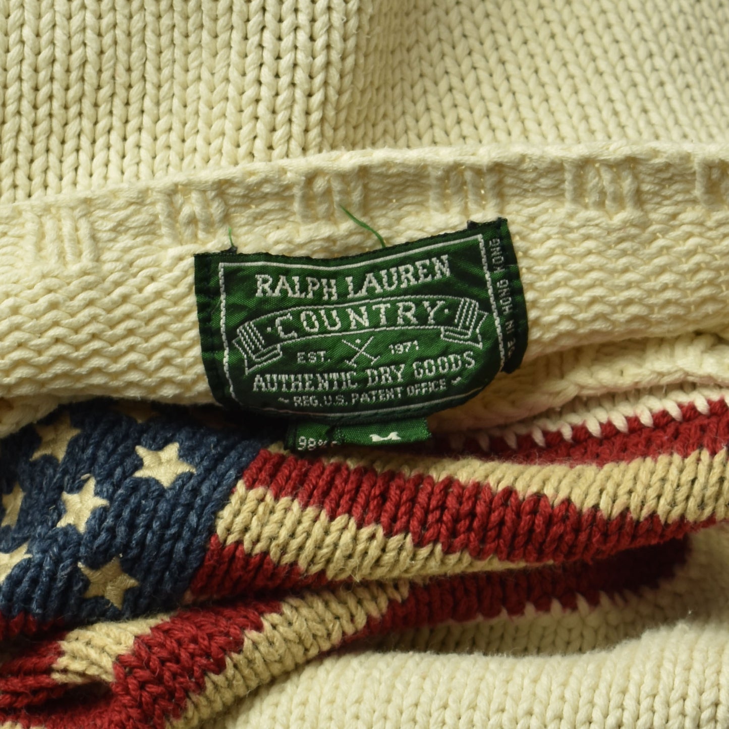 Vintage Ralph Lauren Country American Flag Cream Knit Sweater- Size Medium
