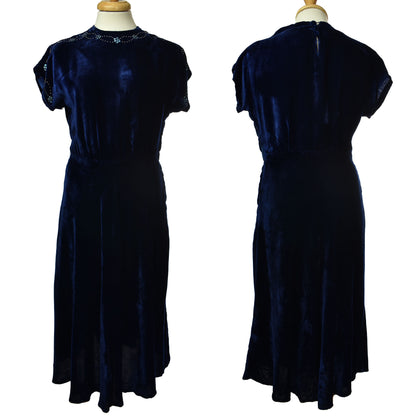 Vintage 40s Velvet Sequin Neck Ideal Zipper Dress