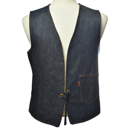 Vintage 1960s Big E Levi's Reversible Denim / Striped Vest with Leather Tie