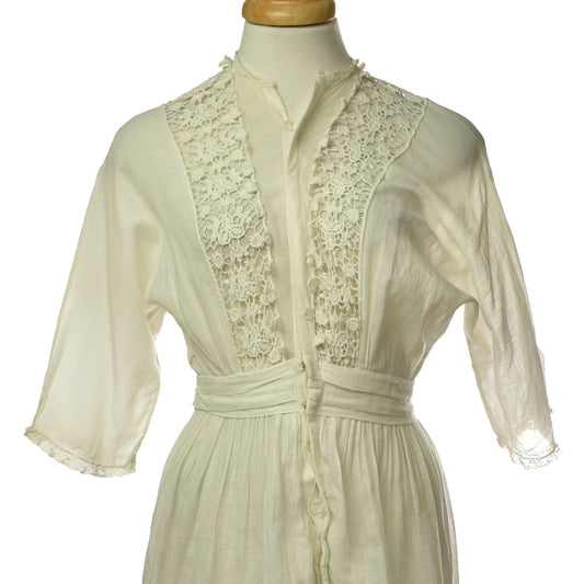 Antique Edwardian White Cotton & Lace Gown Peplum Skirt Prairie Folk Wedding
