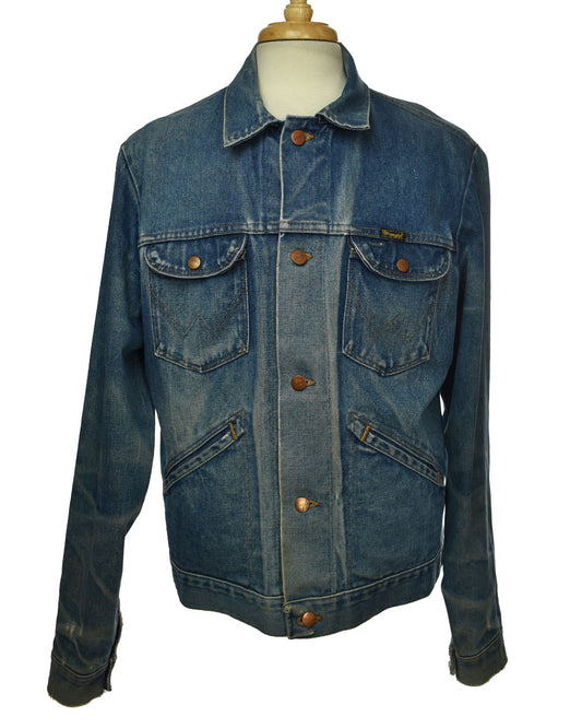 Vintage 70s Wrangler Denim Jean Jacket - Beautiful Patina - Indigo