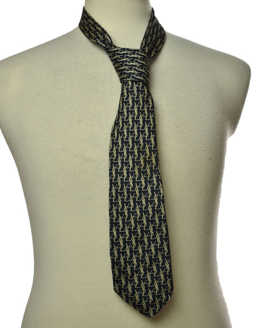 Vintage YSL Logo Print Yves Saint Laurent Silk Necktie