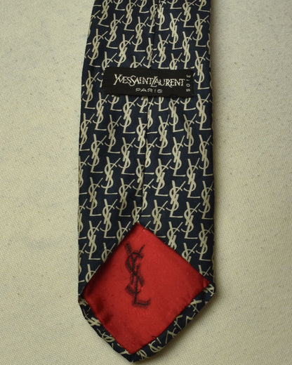 Vintage YSL Logo Print Yves Saint Laurent Silk Necktie